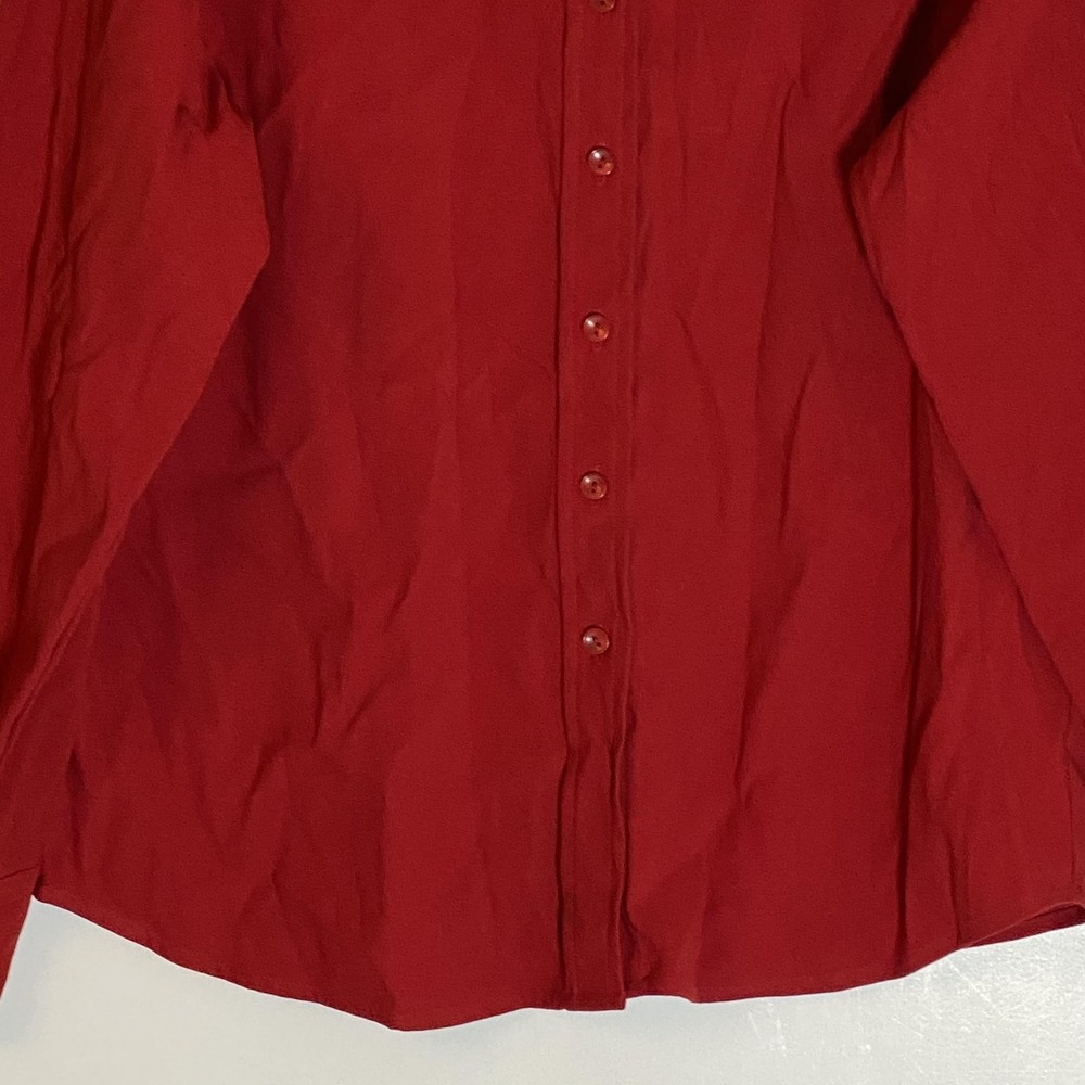 Basic Editions Shirt Womens Medium Red Button Front Long Sleeve Stretch Blouse - Picture 3 of 14